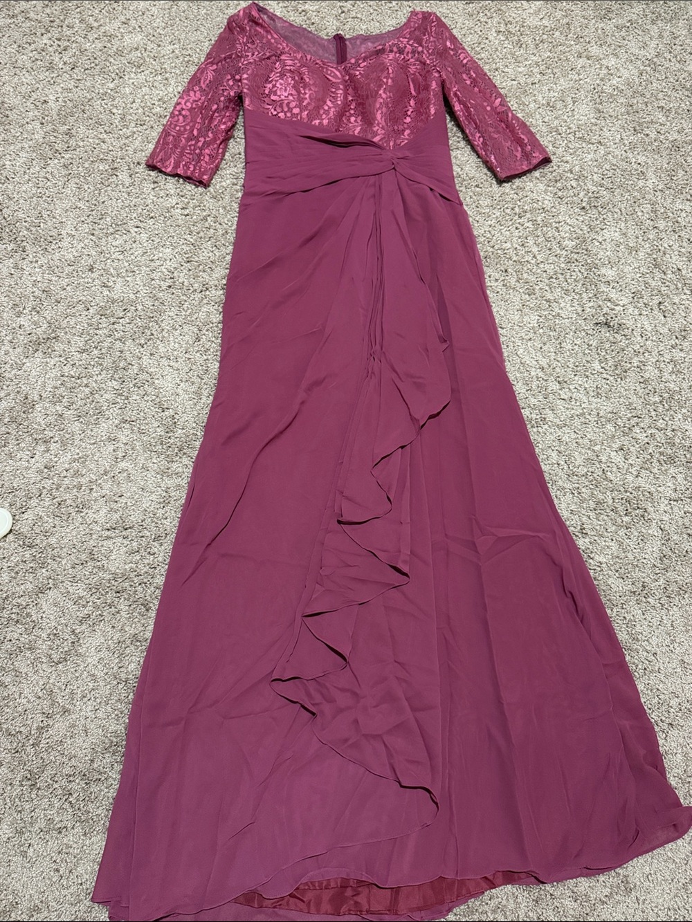 Elegant Mulberry Lace & Chiffon Evening Dress